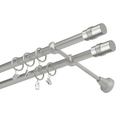 OK-GarnýžeCZ Garnýž kovová dvouřadá 19mm Cylinder double satina 220 cm do stěny / kroužky s žabkou