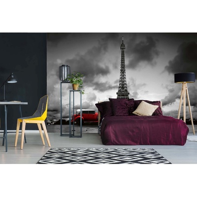 DIMEX ART Самозалепваща се флизелинова фототапета айфелова кула с ретро кола 375 x 250 см