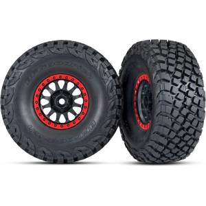 Traxxas Tires and wheels, assembled, glued (Method Racing wheels, black with red beadloc (TRX8474)
