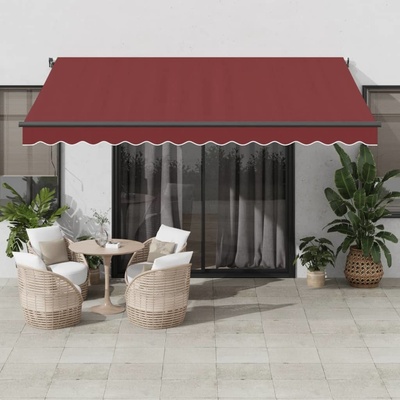 vidaXL Ručně zatahovací markýza s LED světly burgundská 400 x 300 cm