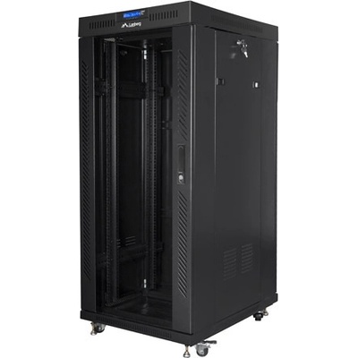 Lanberg rack cabinet 19" free-standing 27U/800x1000 (flat pack) with glass door lcd black v2 (FF01-8027-12BL)