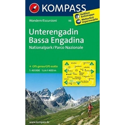Kompass 98 Unterengadin Bassa Engadina 1:40 000 turistická mapa