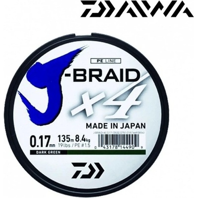 Daiwa šňůra J-Braid 4 Tmavě Zelená 135m 0,15mm 6,9kg