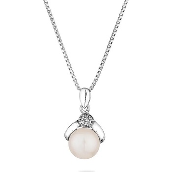 Image 1 of Swan Сребърно колие с цирокиний и сладководна бяла перла IP0663W Swan