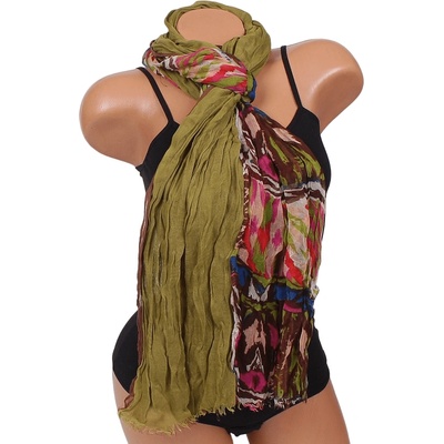 Стилен шал в кафяво и зелено с орнаменти