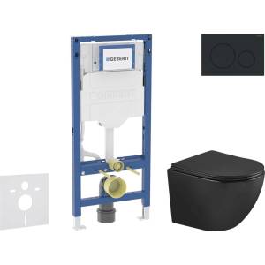 Geberit Duofix - Комплект за монтаж пред стена, тоалетна Oudee и седалка със система „softclose, бутон Sigma20, матово черно/черно SANI11CA5504 (SANI11CA5504)