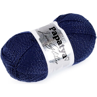 Pletací příze Papatya Love Glitter 100 g, střední, 3 (5280) modrá tmavá stříbrná