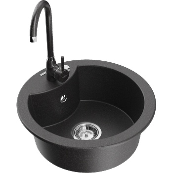 Mexen Diego гранитна мивка с 1 отделение и кухненски смесител Telma, черно напетнан - 6512-76-670200-76 (6512-76-670200-76)