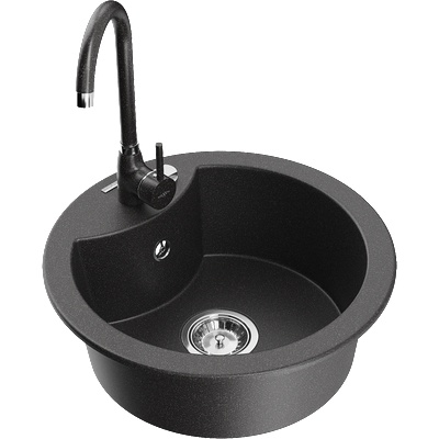 Mexen Diego гранитна мивка с 1 отделение и кухненски смесител Telma, черно напетнан - 6512-76-670200-76 (6512-76-670200-76)