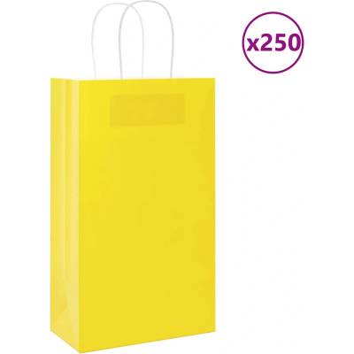 vidaXL Хартиени торбички 250 бр с дръжки жълти 21x11x36 см (4101785)