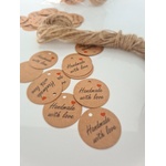  Крафт етикети с връв и надпис " handmade with love"
