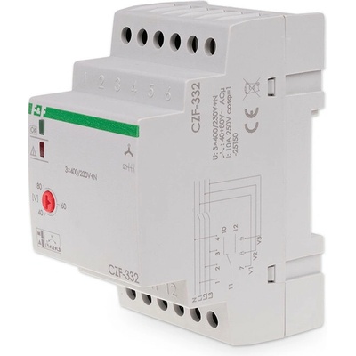CZF-332 - Relé pre kontrolu výpadku fáz, kontrola kontaktov, regulovateľne, 3x 400V, 10A, 1x NO/NC