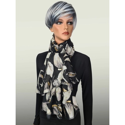 Classic Scarf šála květovaná bavlněná s viskózou pléd přes ramena černá