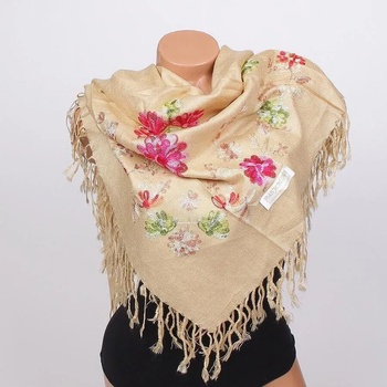 Image 1 of Стилен дамски шал в бежово с бродирани цветя