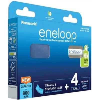 Акумулаторни батерии PANASONIC ENELOOP AAA 800 mAh 4 szt + калъф (BK-4MCDE/4CP+CASE) (BK-4MCDE/4CP+CASE)