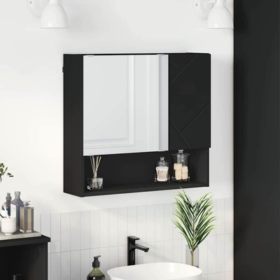 vidaXL Шкаф с огледало с врата Черно 59 x 17 x 55 см Инженерно дърво (883365)