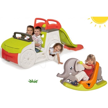 Smoby set prolézačka Adventure Car se skluzavkou a houpačka Slon s pohyblivýma ušima 840200-28