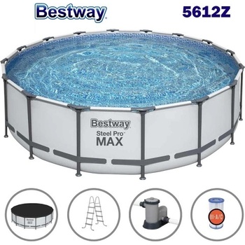 Bestway Басейн с мет. конструкция, Bestway 5612Z Steel Pro Max, 488x122см, с филтърна помпа, стълба и покривало (5612Z Steel Pro Max)