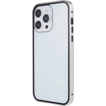 Pouzdro AppleMix Apple iPhone 15 Pro - 360° ochrana - magnetické uchycení - skleněné / kovové - stříbrné
