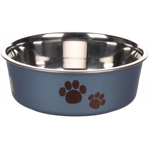 Flamingo Feeding and drinking bowl Kena Round Metallic blue Silver - иноксова купа за вода или храна - ТЪМНО СИНЯ, размер Ø14 см / 450 мл, Белгия - 1030944