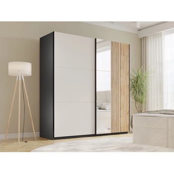 Гардероб с плъзгащи врати Evora 203 черен, кашмир и дъб Вотан