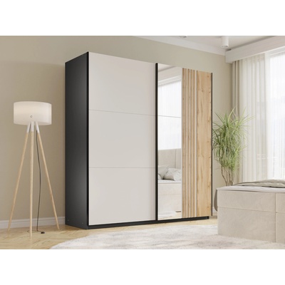 Гардероб с плъзгащи врати Evora 203 черен, кашмир и дъб Вотан