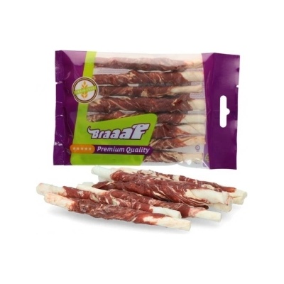 Braaaf - Усукани солети за кучета, бяла кожа с говежо и риба в пакет/ 80 гр. /12см