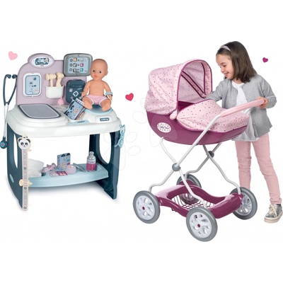 Smoby Set zdravotnícky pult pre lekára Baby Care Center s hlbokým kočíkom Violetta