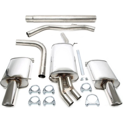 TA Technix sportovní nerezový catback duplex výfuk Audi A4 sedan + Avant + cabrio (8E/B6, 2001-2004) kromě Quattro, 1x 100 mm kulatá rovná nerezová koncovka s pertlem pro obě strany