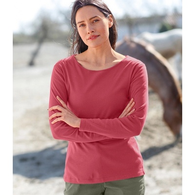 Jednofarebné tričko z bio bavlny s dlhými rukávmi čerešňová