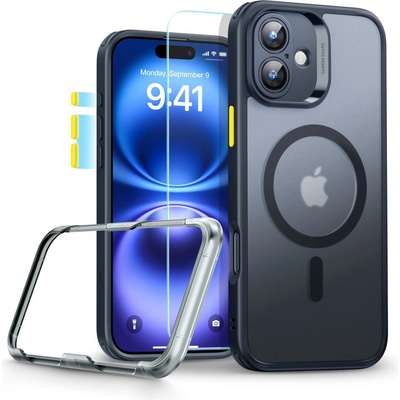 ESR Удароустойчив кейс с MagSafe и протектор за iPhone 16 от ESR Classic Pro Set Halolock - Frost Black (4894240221976)