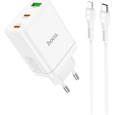 hoco. N33 Променливотоково зарядно устройство USB+2 Type-C 35W, PD бързо зарядно устройство 3.0 + Lightning кабел, БЯЛО N33_W_LIGHTNING-TYPE-C (N33_W_LIGHTNING-TYPE-C)