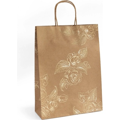 Galeria Papieru Papírová taška Kraft zlaté květiny 33x10x24cm, 5ks