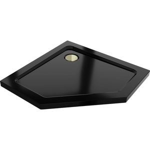 Mexen Flat петоъгълен ултра тънък душ корито 100 x 100 см, черен, златен сифон (41P701010-G)