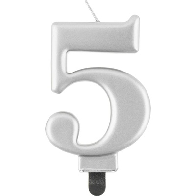 Godan Свещ за рожден ден 5 металик сребриста