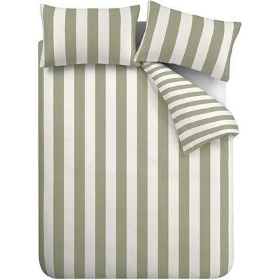 Catherine Lansfield Зелено-кремаво двойно удължено спално бельо 230x220 cm Cove Stripe - Catherine Lansfield (BD/58100/W/KQS/GR)