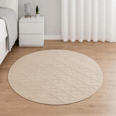 Takoy Koberec okrúhly s priemerom 120cm vzor vrkoč ecru-HT-00387 | Ø 120 cm