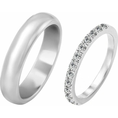 Eppi Platinový eternity prsteň s diamanty a pánska pologuľatá svadobná obrúčka Vlasme RW41870