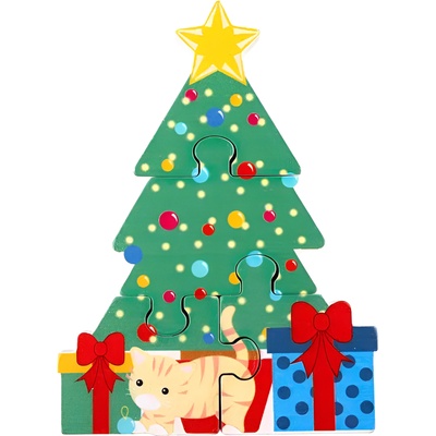 Orange Tree Toys Дървен пъзел Orange Tree Toys - Коледна елха, 4 части (OTT06495)