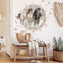 INSPIO Samolepka Samolepky na zeď - Koně v boho stylu zvířata, koně, jednorožci, pro teenagery, ornamenty, akvarelové samolepky hnědá, krémová, plnobarevný motiv rozměry 100x90