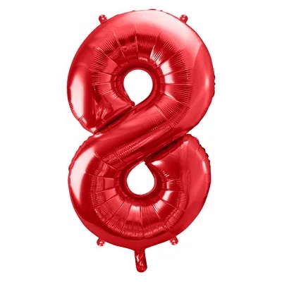 PartyDeco Фолиев балон за рожден ден номер 8 червен 86 см