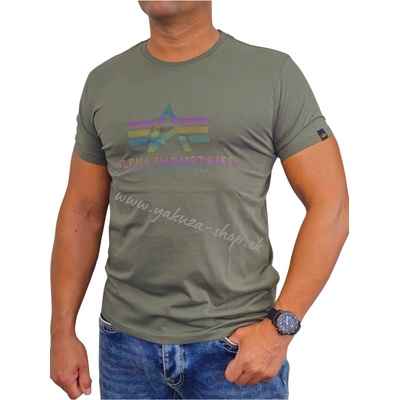 Alpha Industries pánske tričko Basic T Rainbow Reflective vintage green