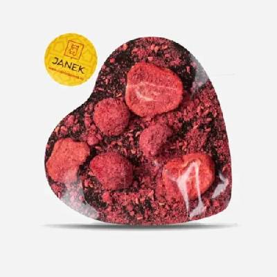 Čokoládovna Janek Velké hořké čokoládové srdíčko s lyofilizovanými jahodami a malinami 60 g