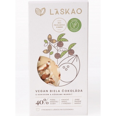 LASKAO VEGAN BIELA ČOKOLÁDA S KOKOSOM A MANDĽAMI 75 g