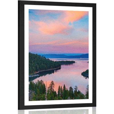 Plakát s paspartou jezero při západu slunce - 40x60 white