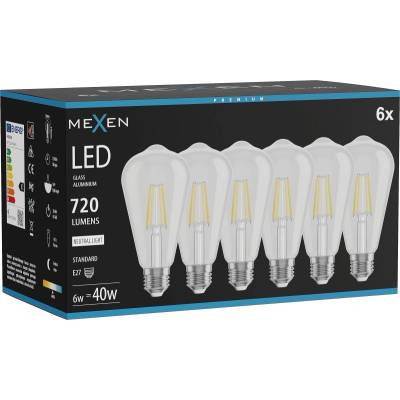 Mexen Vintis 6x LED филамент крушка E27, ST64, 6W, Неутрална - 4000K, 720 lm, прозрачна (L152-E27-0640-00x06)