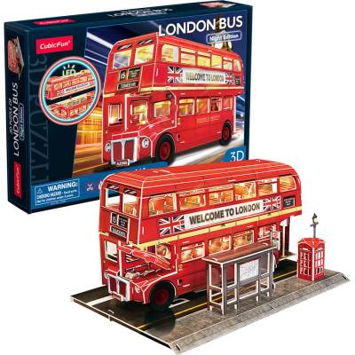 CubicFun 3D пъзел CubicFun от 161 части - Лондонски автобус, с LED светлини (L538h)
