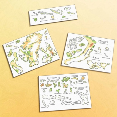 Plnofarebné drevené ostrovy - exotické, arktické a odľahlé Angličtina, XL, 2D Fyzická map