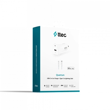 Ttec Зарядно за кола ttec Quantum PD 20W In-Car Charger + Type-C / Lightning Cable, Mfi - Бяло