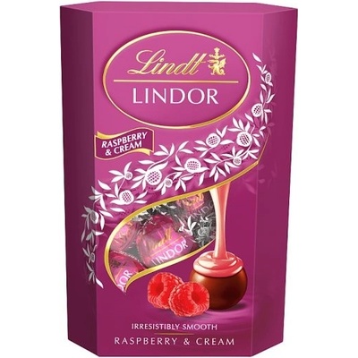 Lindt Lindor Bonbony z mliečnej čokolády s jemnou malinovo-smotanovou náplňou 200 g